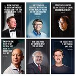 SWASUM Motivational and Inspirational Quotes Wall Posters, (Elon Musk, Jeff Bezos, Steve Jobs, Bill Gates, Warren Buffett, Mark Zuckerberg) 12x18 Each, Pack of 06 (PAPER)