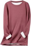 Flygo Women's Winter Warm Sherpa Lined Fleece Crewneck Sweatshirt Pullover Loungewear Tunic Tops(WineRed-M)