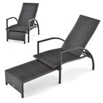 Multigot Rattan Sun Lounger, 5-Position Adjustable Outdoor Deck Chair Chaise Lounge Chair with Retractable Ottoman, All-Weather Wicker Garden Sun Bed for Poolside Backyard