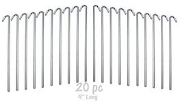 RAM-PRO 20-Piece Tent Garden Stakes Heavy Duty, Galvanized Steel Pegs Rust-Free Garden Edging Fence Hook, Landscape Pins | for Outdoor Camping, Soil Patio Gardening, & Canopies (9")