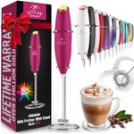 Zulay Powerful Milk Frother Handheld Foam Maker for Lattes - Whisk Drink Mixer for Coffee, Mini Foamer for Cappuccino, Frappe, Matcha, Hot Chocolate by Milk Boss - (Pink with Gold Button)