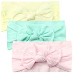 3Pcs Baby Headbands, Newborn Headbands for Girls Baby Girl Nylon Headbands Baby Bow Headband Baby Turban Headband Soft Bow Headwear for Newborn Baby, Toddlers(light yellow/mint green/light pink)