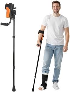 Dyna-Living Ergonomic Forearm Crutches for Adults Adjustable Forearm Rotates 10-90 Degrees, Walking Crutch with Anti-Drop Cuff, 10-Level Adjustable Height, Folding Crutch for Travel (Single Unit)