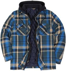 Men's Warm Winter Quilted Lined Cotton Snap Button Plaid Flannel Jacket Shacket Zipper Hooded Work Flannels Bluescape XL