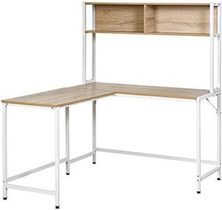 HOMCOM Escritorio en Forma de L Multifuncional Mesa para Oficina o Estudio con Estantes Altos Espacio Amplio Moderno y Minimalista 140x125x149 cm Color Madera