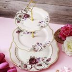 Vigneto Rose Garden Three Tier Dessert Stand, Cupcake Display and Cake Stand, Detachable Serving Dessert Tower | Finest Premium Porcelain