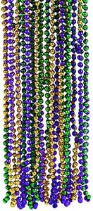 Fun Express Tri Color Metallic Mardi Gras Beads in Green, Purple and Gold (Set of 48) 30 inch Necklace on a Breakaway Cord, Great for Parades, Birthdays and Other Events