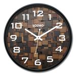 Amazon Brand - Solimo 12-Inch Plastic & Glass Analog Wall Clock - Wood Craft (Silent Movement), Black