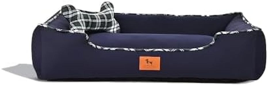 HUFT Classic Checks Lounger Dog Bed – Navy & Green, Size XL | Comfortable & Durable Dog Bed | Soft Cushion Support | Easy to Clean | Ideal for Large Dogs Rest & Sleep