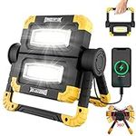 Rechargeable Work Light with 360° Rotation - Folding LED Floodlight 20W, Portable Waterproof Spotlight for Car Repairing, Camping, Hiking, Emergency Power Bank & Fishing BBQ