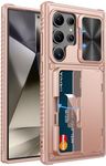 Vihibii for Samsung Galaxy S24 Ultra Case with Slide Camera Protection Cover, Built-in Card Holder (4 Cards) & Kickstand, Shockproof Rugged Wallet Phone Case for Galaxy S24 Ultra 6.8" 2024, Rose Gold