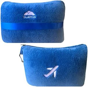 BlueHills Travel Blanket Pillow in Mini Soft Case Premium Plush Airplane Blanket in Soft Bag Compact Pack with Luggage Belt and Backpack Clip Car Portable Cozy Traveling Accessories - Royal Blue M07