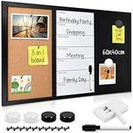 Navaris Combination Board Cork/Whiteboard/Chalkboard - 60 x 40 cm Magnetic Memo Notice Board with Frame - Includes Chalk, Push Pins, Marker, Magnets