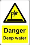 Danger deep Water Safety Sign - 1.2mm Rigid Plastic 300mm x 200mm Case (Pack of 5)