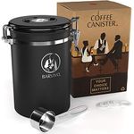 Barvivo Coffee Canister for Ground Coffee & Coffee Beans - Airtight Coffee Container with CO2-Release Valve, Date Tracker & Measuring Scoop - Coffee Accessories Ideal as Valentines Day Gifts - Black