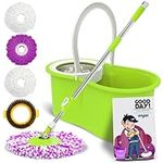 Enyaa Realmopman Premium Spin Mop and Buckets Sets, Microfibre Floor Spin Mop and Bucket Set with 4 Super Absorbent Reusable Mop Heads, 6L Mop Bucket with Stainless Steel Mop Bucket With Wringer-Green