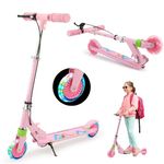 TENBOOM Kick Scooter Handbrake for Kids 3 to 12 Years Old Foldable Adjustable Handlebars Light Up Wheels Lightweight Kids Scooter (Candy Pink)