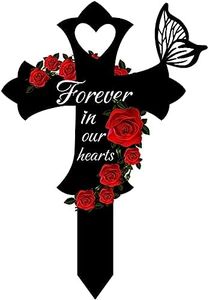 Butterfly Cemetery Memorial Cross Stake Metal Memorial Butterfly Garden Stake Cross Yard Stake Grave Markers for Outdoors Garden Yard Decor (Forever in Our Hearts)