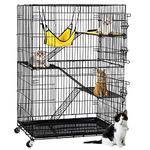 Yaheetech 49'' Collapsible Cat Cage 4-Tier Metal Cat Kennel Ferret Enclosure Chinchilla Cage with Rotating Casters/Ramp/Ladders/Hammock for Indoor Kitten