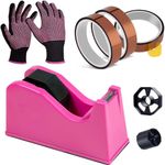 6 Pcs Heat Tape Dispenser Set - 3 Pcs Heat Transfer Tape, 2 Pcs Heat Resistant Gloves with Silicone Bumpers for Sublimation Non Skid Base Weighted Desktop for Office Home