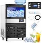 Commercial Ice Maker Machine 120Lbs/24H with 26Lbs Storage Capacity, 60Pcs/Cycle Ice Cubes, Stainless Steel Under Counter Freestanding Ice Machine, 2 Water Inlet Modes