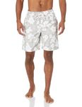 Amazon Essentials Men's Quick-Dry 9" Swim Trunk, Grey Hibiscus Print, Medium