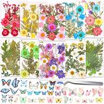 297 Pcs Dried Pressed Flowers Butterfly Stickers for Resin, Real Natural Dry Flowers Leaves Bulk with Tweezers for Art Craft Supplies Scrapbooking DIY Epoxy Resin Jewelry Candle Making Nails Décor