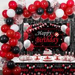 Puchod Red and Black Birthday Decorations for Men Women, Happy fo Boys Girls Party Decoration Backdrop & Tablecloth Balloons Arch Kit Confetti Foil Fringe Curtains Table Cover White (RDLLKS2023-04)