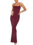 REORIA Women's Sexy Casual Lounge Slip Long Dress Elegant Wedding Guest Sleeveless Backless Ribbed Bodycon Maxi Dresses Burgundy Small