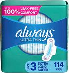 Always Ultra Thin Feminine Pads For Women, Size 3 Extra Heavy Long Absorbency, Multipack, With Wings, Unscented, 38 Count x 3 Packs (114 Count total)