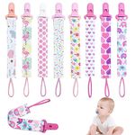 8Pcs Dummy Clip Girls, Baby Pacifier Clips Soother Clip Chains Dummy Strap Silicone Ring Adapter for All Dummies Soothers Teething Toys Newborn Essentials