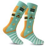 RANDY SUN Waterproof Socks, Boys Outdoor Sports Sock For Hiking/Ski/Fishing 1 Pair, Light Green+orange-ultra-thin-knee High Waterproof Socks, Small