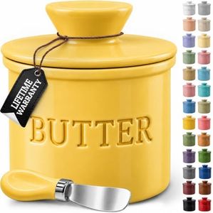 Priority Chef Large Butter Crock with Lid with Water Line, Ceramic French Butter Dish to Leave On Counter, Yellow