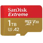 SanDisk 1TB Extreme microSDXC UHS-I Memory Card with Adapter - Up to 160MB/s, C10, U3, V30, 4K, A2, Micro SD - SDSQXA1-1T00-GN6MA