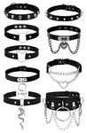 HAIAISO 6-9Pcs Leather Choker Black Punk Goth Choker Necklace Love Heart Spiked Choker Adjustable Pu Choker Collar for Women Girls（9Pcs）