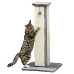 PawHut 81cm Cat Scratching Post w/Sisal Rope, Hanging Ball, Soft Plush - Grey