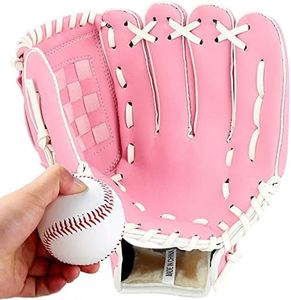 Gant de Baseball，Souple Gants de Softball Réglable PU Cuir Gant Catcher Entraînement et Baseball Compétition Baseball Main Gauche Mitaine et Une Baseball pour Jeunes Adultes (Rose, 10.5")
