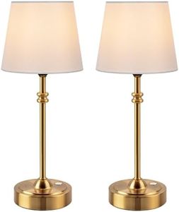 ONEWISH Cordless Table Lamps Set of 2 - Battery Powered Lamp, 4000mAh Rechargeable, Stepless Dimmable, Wireless Lamp with Fabric Shade, 2700K Warm Ambient Light for Dining, Patio, Bathroom(Gold)