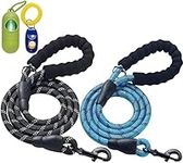 ladoogo 2 Pack 0.5 in × 5 FT Heavy Duty Dog Leash with Comfortable Padded Handle Reflective Dog leashes for Medium Large Dogs (Black&Blue)