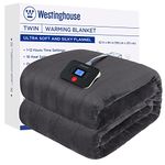 Westinghouse Electric Blanket Twin Size, Super Cozy Soft Flannel 62" x 84" Heated Blanket with 10 Fast Heating Levels & 1-12 Auto-Off, Machine Washable, ETL&FCC Certification, Charcoal