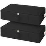 Huquter Under Bed Storage Box with Lid 50L, 2 Pack Under Bed Storage Black with Side & Bottom Support & 3 Handles, Foldable Fabric Underbed Storage Boxes for Comforters Beddings Blankets, 76x38x17cm