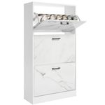 Blisswood 3 Drawer Shoe Cabinet Cupboard, Pull Down Shoe Storage Organiser Wooden Furniture Unit, 3 Tier Entryway Shoe Rack Cabinet Footwear Stand for Living Room Hallway Furniture (Marble White)