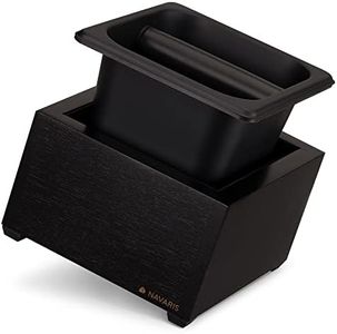 Navaris Coffee Knock Box - Stainless Steel and Wood Bin for Espresso Machine Grounds - With Silicone Bar for Knocking Portafilter Filter Grinds - Black/Black