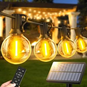 Warlisou Solar-String-Lights-Outdoor-Garden - G40 45.9ft String Lights Outdoor Festoon - Remote Control 14M Garden Light Outside Solar Powered Waterproof Led - Patio Party Gazebo Weding