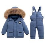 BRONG Toddler Snow Suit Winter Baby Two Piece Puffer Down Jacket Coat with Snow Bib Pants Boys Girls Ski Suit Clothing Blue 18-24 Months