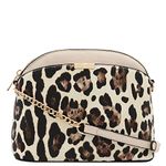 FashionPuzzle Leopard Print Small Dome Crossbody with Chain Strap, Snow Ivory, One Size