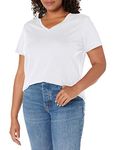 Lands' End Women's Relaxed Supima Cotton Short Sleeve V-Neck T-Shirt, White, Medium Petite