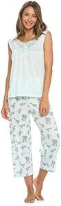 Casual Nights Women's Lace Sleeveless Top and Capri Bottom Sleepwear Pajama Set - Green - XX-Large