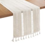 Bigqin Boho Table Runner with Tassels, 183x33cm/72"x13" Table Decoration, Linen Beige Table Runner Tablecloth for Home Wedding Decoration, Ivory