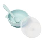 BabyMoo Silicone Unbreakable Bowl & Wood Handle Spoon for Baby Feeding, Suction Design for Toddler, Non-Slip, Non-Toxic, BPA Free, Dishwasher and Microwave Safe - Mint Green- 1 Set